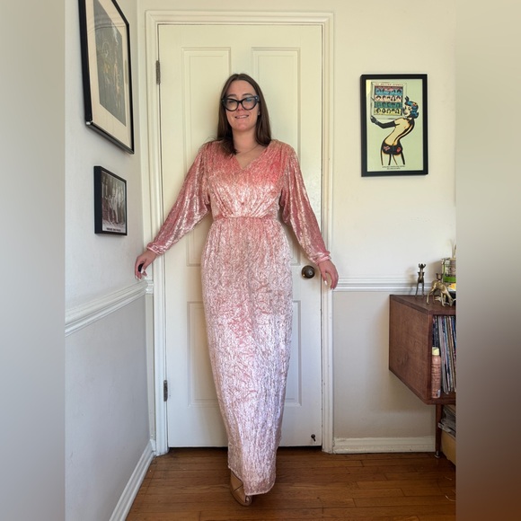 Vintage Dresses & Skirts - 70s Vintage Pink and Gold Velvet Gown Sz M